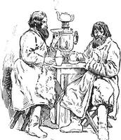 bebendo chá dentro Rússia, vintage ilustração. vetor
