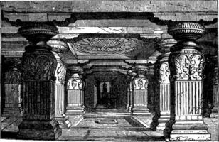 interior do Indra sabha às Elora, vintage ilustração. vetor