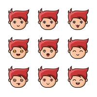 definir emoticon de menino de cabelo vermelho fofo vetor