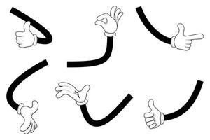 fofa linda mão em quadrinhos definida com diferentes poses e posições com os dedos isolados vetor