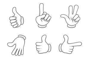 fofa linda mão em quadrinhos definida com diferentes poses e posições com os dedos isolados no fundo branco