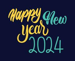 feliz Novo ano 2024 abstrato amarelo e ciano gráfico Projeto feriado vetor logotipo símbolo ilustração com azul fundo
