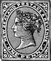 Novo zelândia 1 centavo carimbo dentro 1882, vintage ilustração. vetor