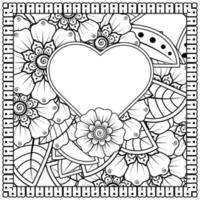 flor mehndi com moldura em forma de coração. decoração em étnico oriental, ornamento do doodle. vetor