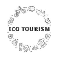 rabisco esboço eco turismo ícones dentro círculo. vetor