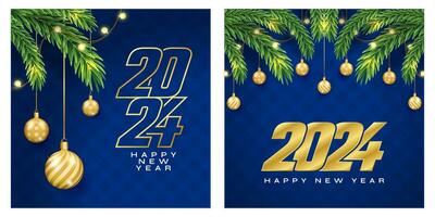 2024 saudações, alegre Natal e feliz Novo ano com Natal filial, bolas, flocos de neve. para oferta, bandeira, cartazes, cobrir Projeto modelos, social meios de comunicação papel de parede histórias vetor