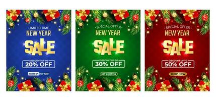 Novo ano 2024 oferta, alegre Natal e feliz Novo ano conceito com Natal filial, bolas, flocos de neve. para oferta, bandeira, cartazes, cobrir Projeto modelos, social meios de comunicação papel de parede histórias vetor