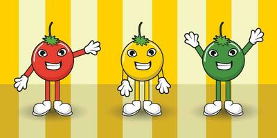 vetor coleção mascote fruta tomate vegetal mascote é Boa para ilustrações do logotipos, ícones ou Comida Projeto elementos