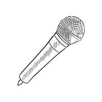 uma linha desenhado ilustração do uma microfone. perfeito para uma desempenho poster. desenhado de mão em procriar dentro Preto e branco com sombreamento. vetor