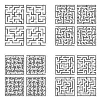 um conjunto de labirintos. jogo para crianças. quebra-cabeça para crianças. enigma do labirinto. ilustração vetorial plana. vetor