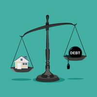 dívida balanças e casas vetor