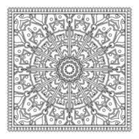 contorno padrão de flor quadrada no estilo mehndi para página de livro de colorir vetor