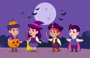 travessura ou travessura das crianças com fantasias de halloween