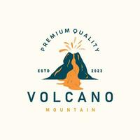 vulcão logotipo ilustração silhueta Projeto vulcão montanha em erupção com simples pedras e lava vetor