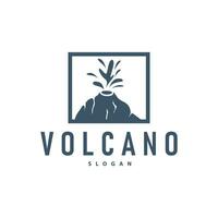 vulcão logotipo ilustração silhueta Projeto vulcão montanha em erupção com simples pedras e lava vetor