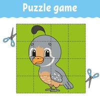 jogo de puzzle para crianças. planilha de desenvolvimento educacional. jogo de aprendizagem para crianças. página de atividades. para criança. enigma para a pré-escola. ilustração em vetor plana isolada simples no estilo bonito dos desenhos animados.