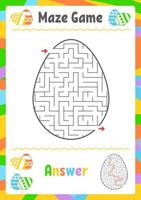 labirinto oval preto. planilhas para crianças. página de atividades. jogo de quebra-cabeça para crianças. ovo, feriado, páscoa. enigma do labirinto. ilustração vetorial. com resposta.