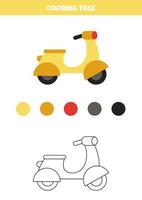 scooter a motor de cor bonito dos desenhos animados. planilha para crianças. vetor