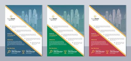 conjunto de panfleto de variação de 3 cores, layout moderno de capa de brochura, relatório anual, pôster, design de modelo de panfleto, carta e tamanho A4. vetor