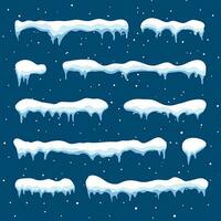 neve boné conjunto em azul fundo. Nevado elementos dentro desenho animado estilo em inverno fundo. vetor ilustração