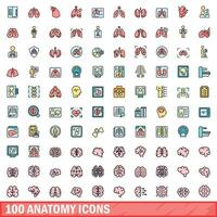 100 anatomia ícones definir, cor linha estilo vetor