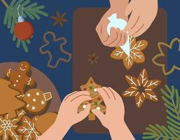 cozinhando Pão de gengibre topo visualizar. fazer e decoração Pão de gengibre, Natal cozimento vetor