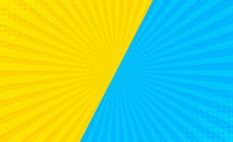 Sol luz raios Sol pop arte retro vintage estilo fundo com azul e amarelo cor. quadrinho livro pop arte faixa radial pano de fundo meio-tom abstrato verão ensolarado vintage radial versus fundo. vetor
