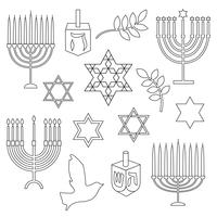 selos digitais de Hanukkah de contorno preto vetor