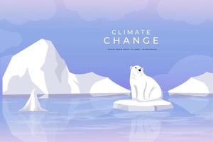 projeto vetorial mudança climática, ilustração do aquecimento global com derretimento de geleiras e urso polar preso em pedaços de geleiras