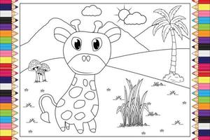 colorir desenho animado animal girafa para crianças vetor