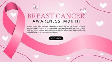 fundo do mês de conscientização do câncer de mama com fita e borboletas vetor