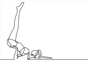 mulher praticando yoga contínuo linha desenhando vetor