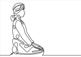 mulher praticando yoga contínuo linha desenhando vetor