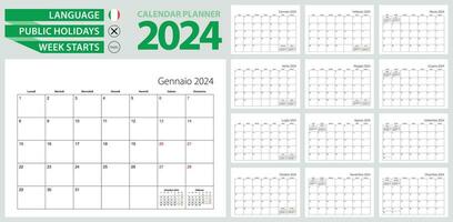 italiano calendário planejador para 2024. italiano linguagem, semana começa a partir de segunda-feira. vetor