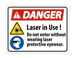 etiqueta de segurança ppe de advertência de perigo, laser em uso, não entre sem usar óculos de proteção contra laser vetor