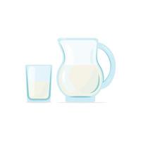 leite em uma jarra e copo, ilustração vetorial em estilo simples vetor