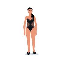 garota na ilustração plana de lingerie de renda. mulher atraente em lingerie preta vetor