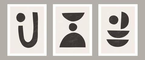 arte de parede abstrata contemporânea na moda, conjunto de 3 gravuras de arte boho, formas pretas mínimas em bege. composição artística minimalista geométrica criativa de meados do século. cartazes vetoriais para arte de parede vetor