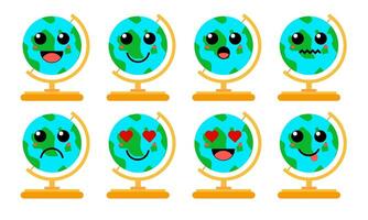 conjunto do fofa desenho animado colorida miniatura globo com diferente emoções. engraçado emoções personagem coleção para crianças. fantasia personagens. vetor ilustrações, desenho animado plano estilo