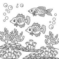 aqua peixe debaixo oceano coloração página para criança vetor