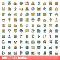 100 urbano ícones definir, cor linha estilo vetor