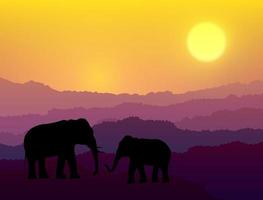 sombra de elefante isolada floresta na áfrica ao pôr do sol safari vetor