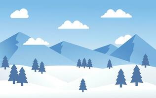 inverno montanha panorama ilustração, vetor fundo com inverno neve tema, plano Projeto estilo, vetor ilustração do neve colinas, nuvens e árvores