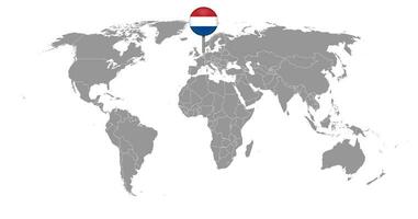 pin mapa com bandeira da Holanda no mapa do mundo. ilustração vetorial. vetor