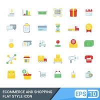 conjunto de ícones planos de comércio eletrônico e compras vetor