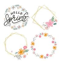 Olá, flores da primavera, texto, fundo, quadro, letras, slogan vetor