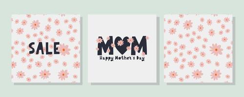definir cartas para o feliz dia das mães. caligrafia e letras. ilustração vetorial no padrão de flores de fundo branco vetor