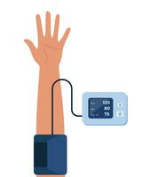 homem medindo sangue pressão com digital dispositivo tonômetro. arterial sangue pressão verificando. cuidados de saúde conceito. monitoramento do arterial hipertensão. vetor ilustração.