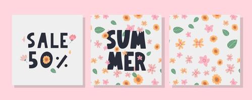 banner de venda de verão com vetor de carta de flores