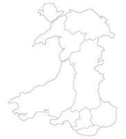 país de gales mapa. mapa do país de gales dividido dentro a Principal regiões dentro branco cor vetor